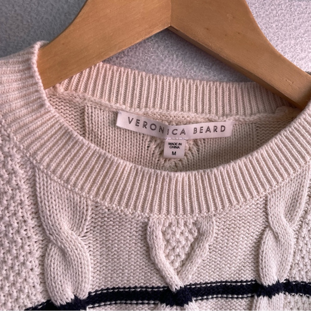 veronica beard short sleeve striped cable knit sweater - Picture 3 of 5